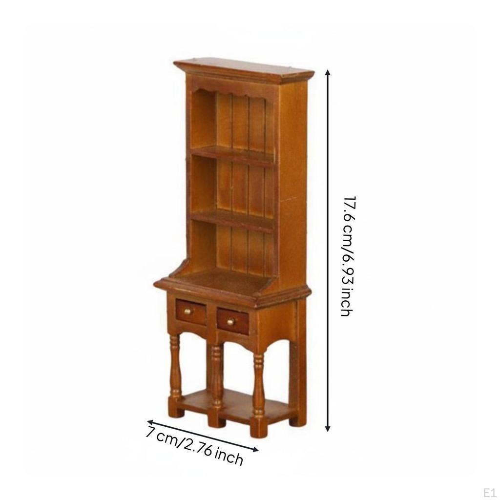 Dollhouse Bookcase Wooden Bookshelf Double Drawer Mini for Photo Photography,