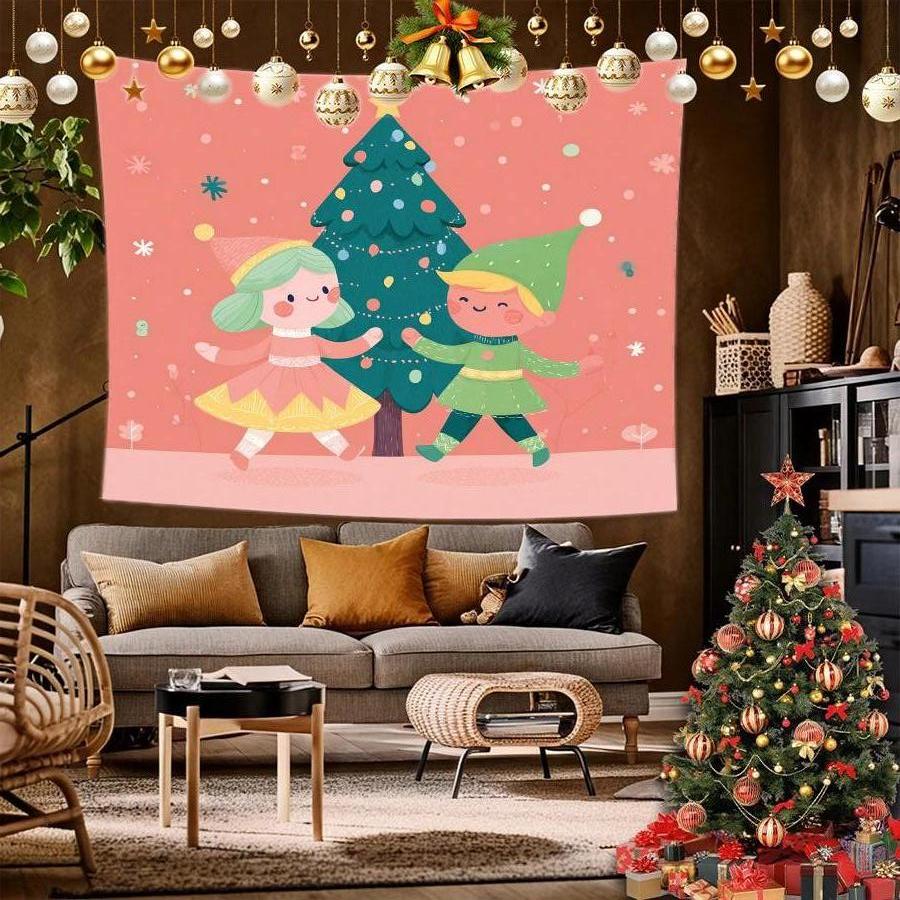 Santa & Snowman Tapestry Background Cloth Hanging Cloth Bedroom Bedside Decorative Wall Cloth Rental Dormitory Tapestry