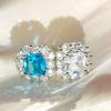 925 Sterling Silver Light Luxury Exquisite Sugar Cube Shape Light Blue Zircon Small Stud Earrings Birthday Anniversary Gift