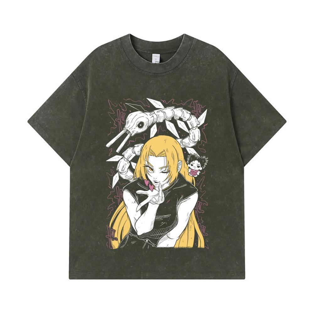

275 GSM Washed T-shirts 100% Cotton Jujutsu Kaisen V58 Yuki Print Unisex Heavy Cotton T Shirt S армия зеленый