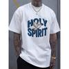 European Size Men's Crew Neck T-Shirt - Black Holy Spirit Dove Print Casual Summer Tee, Breathable Short Sleeve Regular Fit Religious Graphic Top