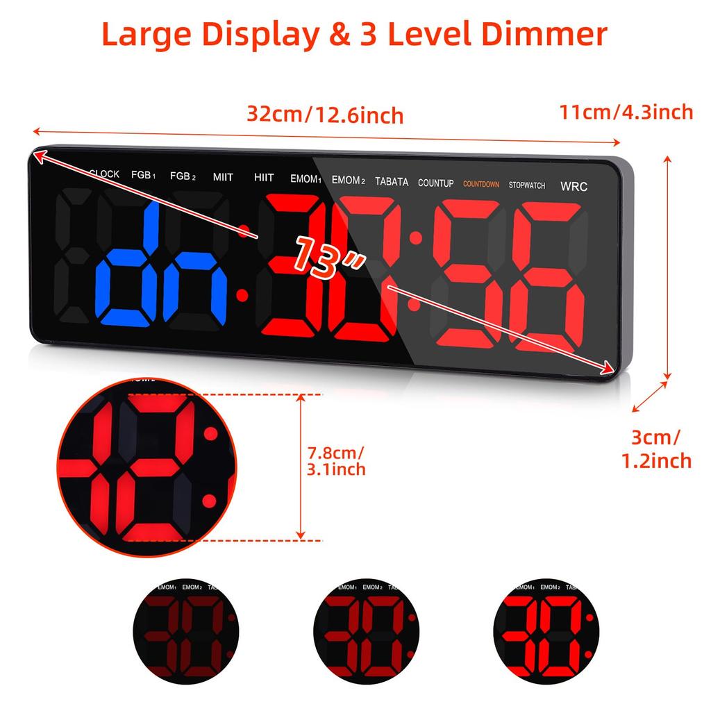 AnExer Sports Timer with Remote Interval Large Print Stopwatch with 3m for Martial MMA Control, 13-inch Timer, 3.1-inch Cable, Arts, Study, Yoga,