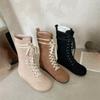 Fashion Inside Heightening Booties Autumn New Round Toe Lace-up Suede Soft Sole Non-slip Flat Shoes for Women