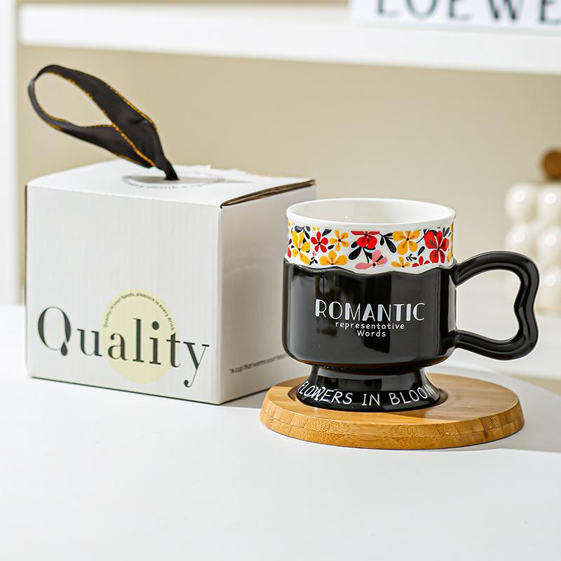 Retro Goblet Mug Light Luxury Couple European Ceramic Milk Cup Gift Women's Home High Value Water Cup