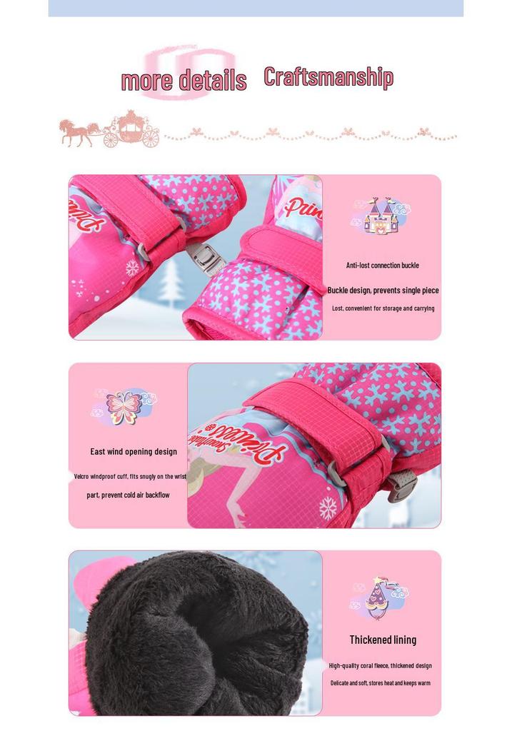 New Windproof Girls' Ski & Cycling Gloves: Warm, Waterproof, Anti-slip, Cute Cartoon Design for Kids & Babies