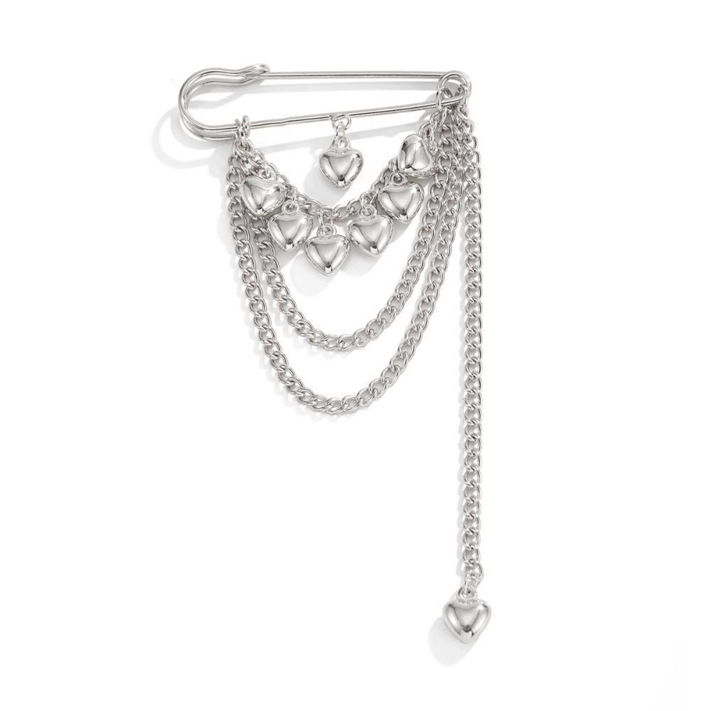 Iron Heart Brooch Pin Heart Shape Pendant Multi-Function Pin Fashion Chain Tassel Badge Daily