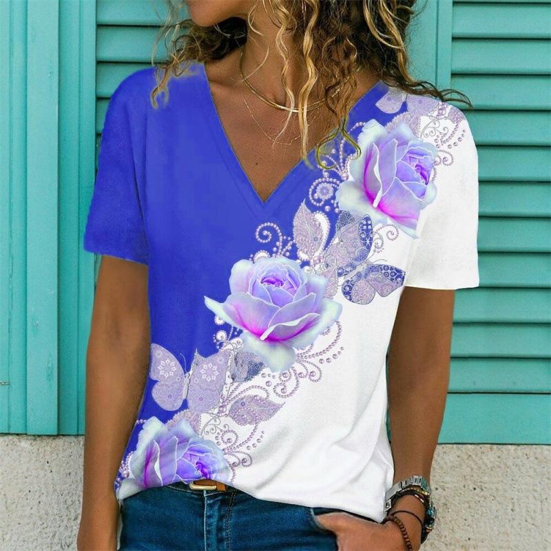 

Летний топ с V-образным вырезом и 3D-градиентным принтом, модные повседневные женские футболки с короткими рукавами XS
