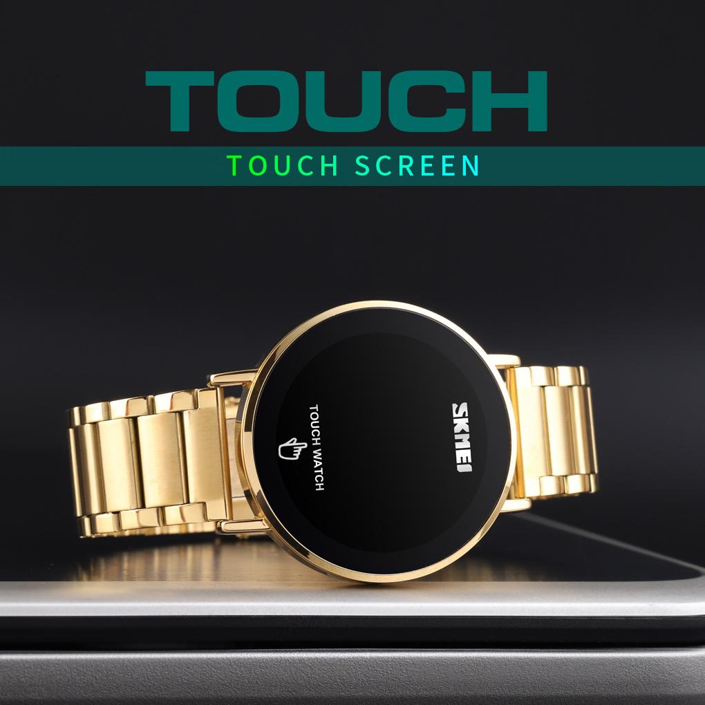 Skmei 1550 Stainless Steel Strap Montre Homme Fashion Men Digital Watch Male Touch Screen LED Light Display 3bar Waterproof