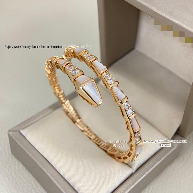Seiko 18K Gold & Diamond Snake Bracelet: Women's 925 Sterling Silver, Double Circle, Mother-of-Pearl Inlay.