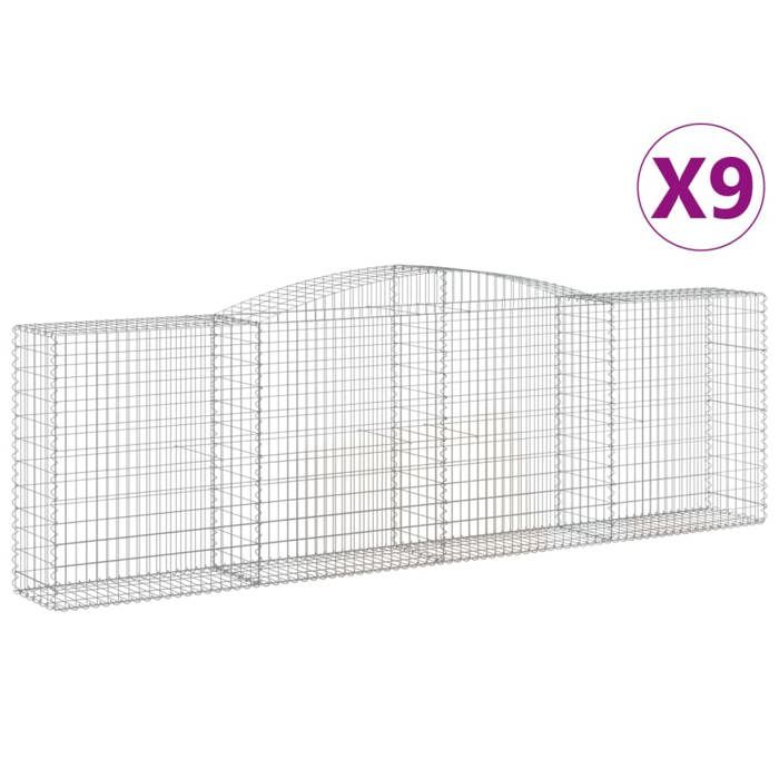 VidaXL Paniers à gabions arqués 9 pcs 400x50x120/140 cm Fer galvanisé, gabion, cage de gabion, panier de mur de gabion, mur 3147016