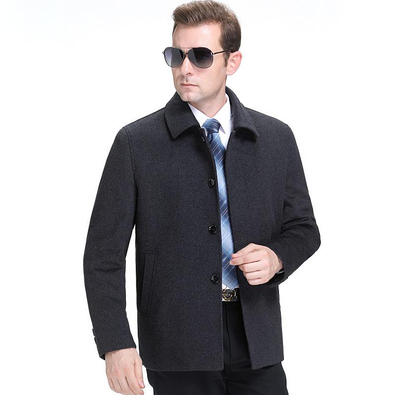 2024 Autumn/Winter Men's Wool Lapel Jacket for Middle-aged and Elderly - Single-breasted Dad Style Coat