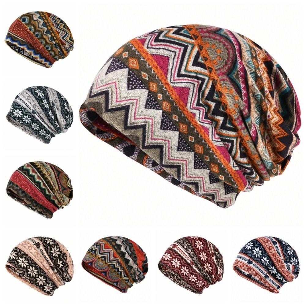 Plaid Print Pullover Hat Multifunctional Casual Hedging Cap fashion Turban Hats  Autumn and Winter