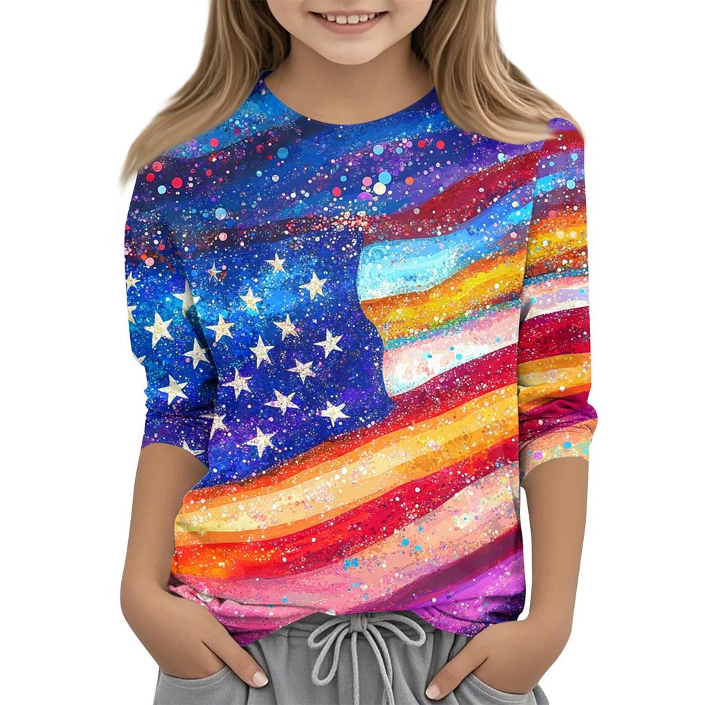 Children's Fashion Printed Round Neck Three-quarter Sleeve Top Casual T-shirt