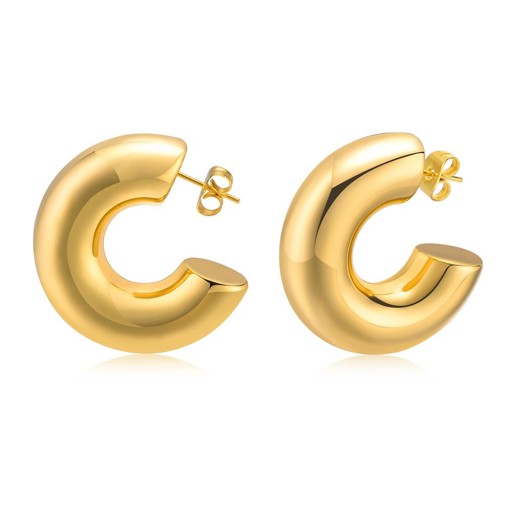 Stainless steel women's earrings, high-end sense C-shaped simple meniscus geometric earrings, exaggerated hollow gold jewelry