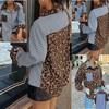 Women's Point Collar Long Sleeve Loose Fit Commute Leopard Stripe Patchwork Button Down Shirt Fashion Blouse