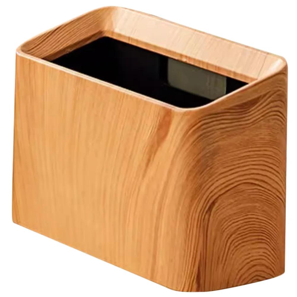 Solid Wood Color Waste Paper Basket On Home Office Desk Mini Trash Bin Wastebasket Small Can Tiny Countertop