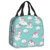 Bonito Unicornio Sentado en la Luna Lonchera Portátil para Mujer Enfriador Impermeable Térmico Aislado para Alimentos Bolsa de Almuerzo para Escolares Niños Estudiantes