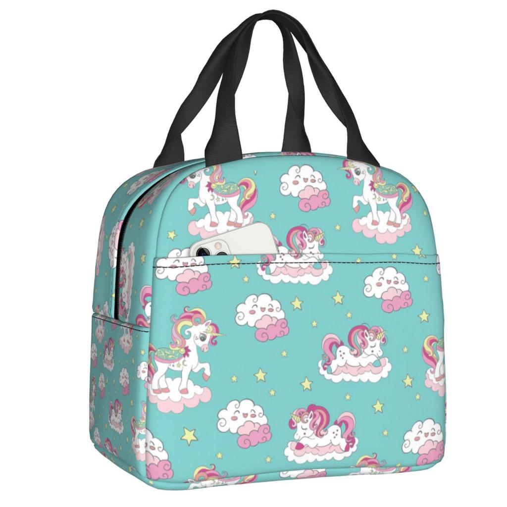 Bonito Unicornio Sentado en la Luna Lonchera Portátil para Mujer Enfriador Impermeable Térmico Aislado para Alimentos Bolsa de Almuerzo para Escolares Niños Estudiantes
