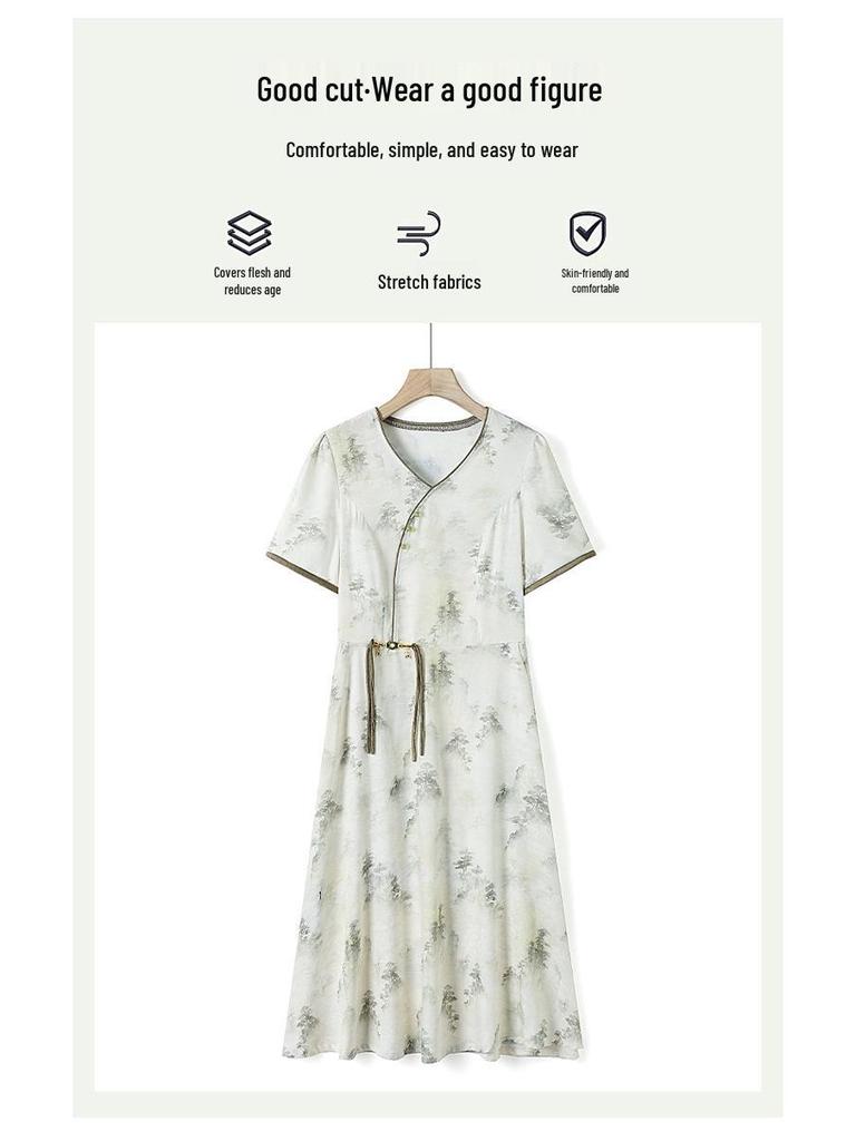 Stylish Chiffon Midi Dress for Middle-aged Women: New Chinese Summer Fashion