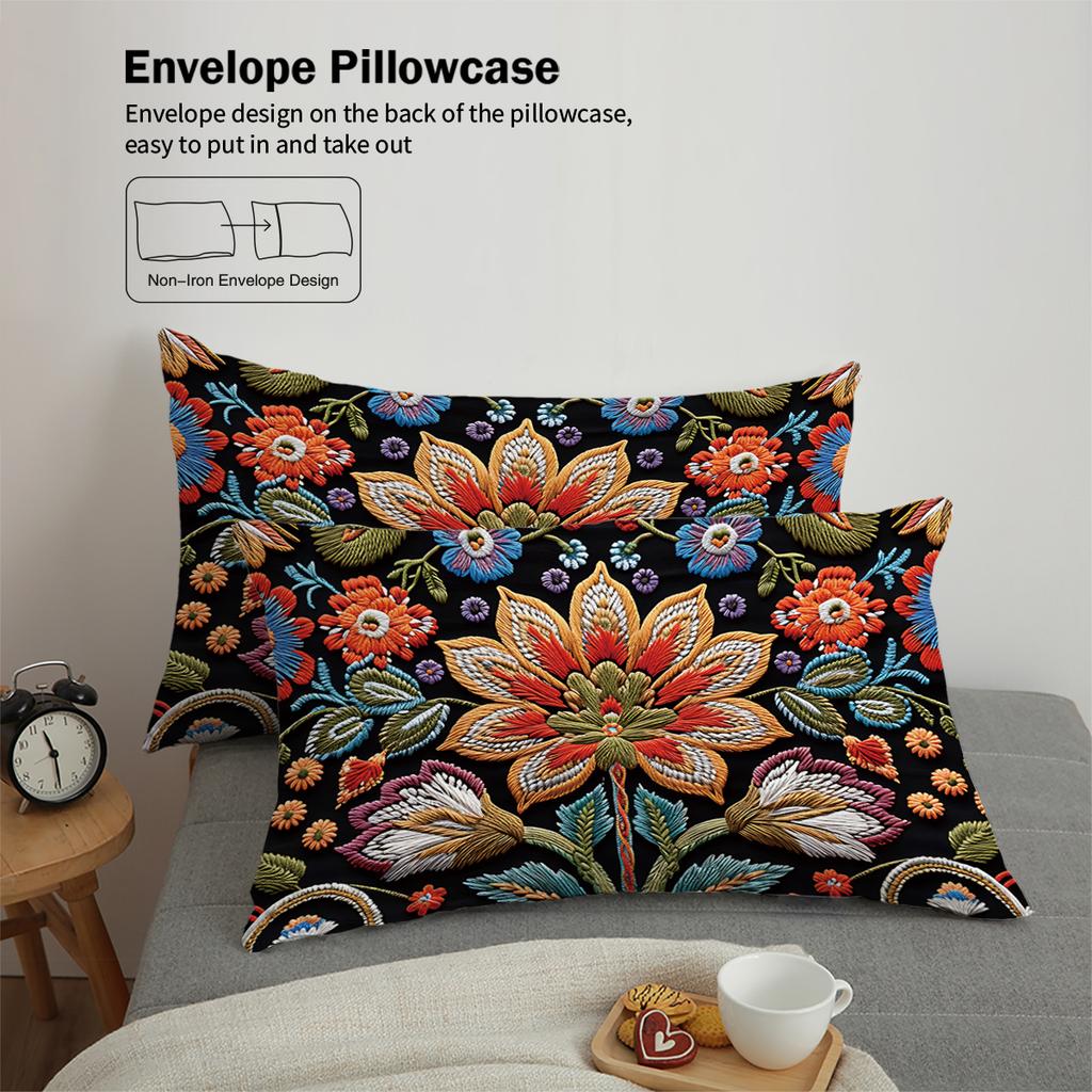 Dreiteiliges Set (1 Bettbezug + 2 Kissenbezüge, ohne Füllung),3D dreidimensionale florale Elemente gedrucktes Bettwäscheset, mehrere Größen