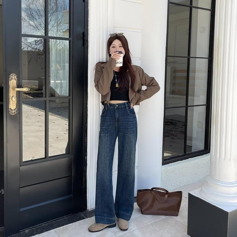 Plus Size Women Denim Straight Leg Casual Floor Length Long Pants