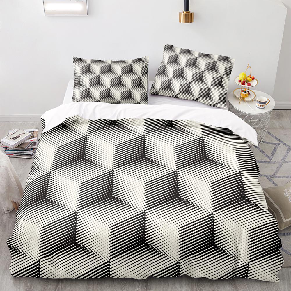 3D Printed Gray Geometric Pattern Duvet Cover Set King Queen Twin Full Size Polyester Comforter Cover for Kids Teen Bedding Set