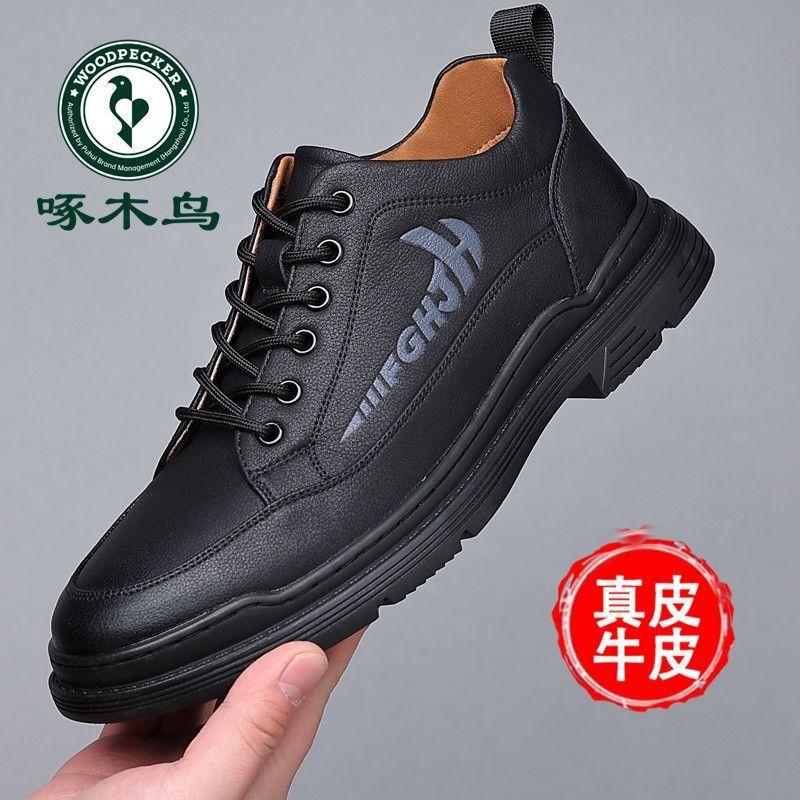 

Hy Woodpecker men s shoes spring new soft-soled leather shoes men s leather sports and leisure retro trend tooling shoes men s defense 44 чорний