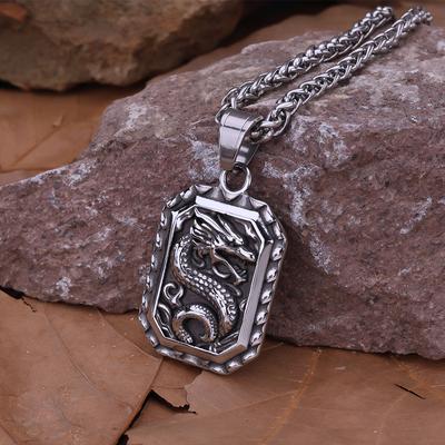 Vintage Vikings Stainless Steel Dragon Pendant Celtic Rune Necklace Jewelry Gift for Men Boyfriend