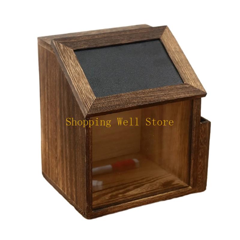 KX4B Decorative Wall Mounted Feedback Box Retros Wooden Featuring Lockable Feature Message Board Side Compartment