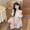 Sweet Girlish Feeling Loose and Thin Polka Dots Color Three-dimensional Flower Puffy Dress Small Woman Summer New