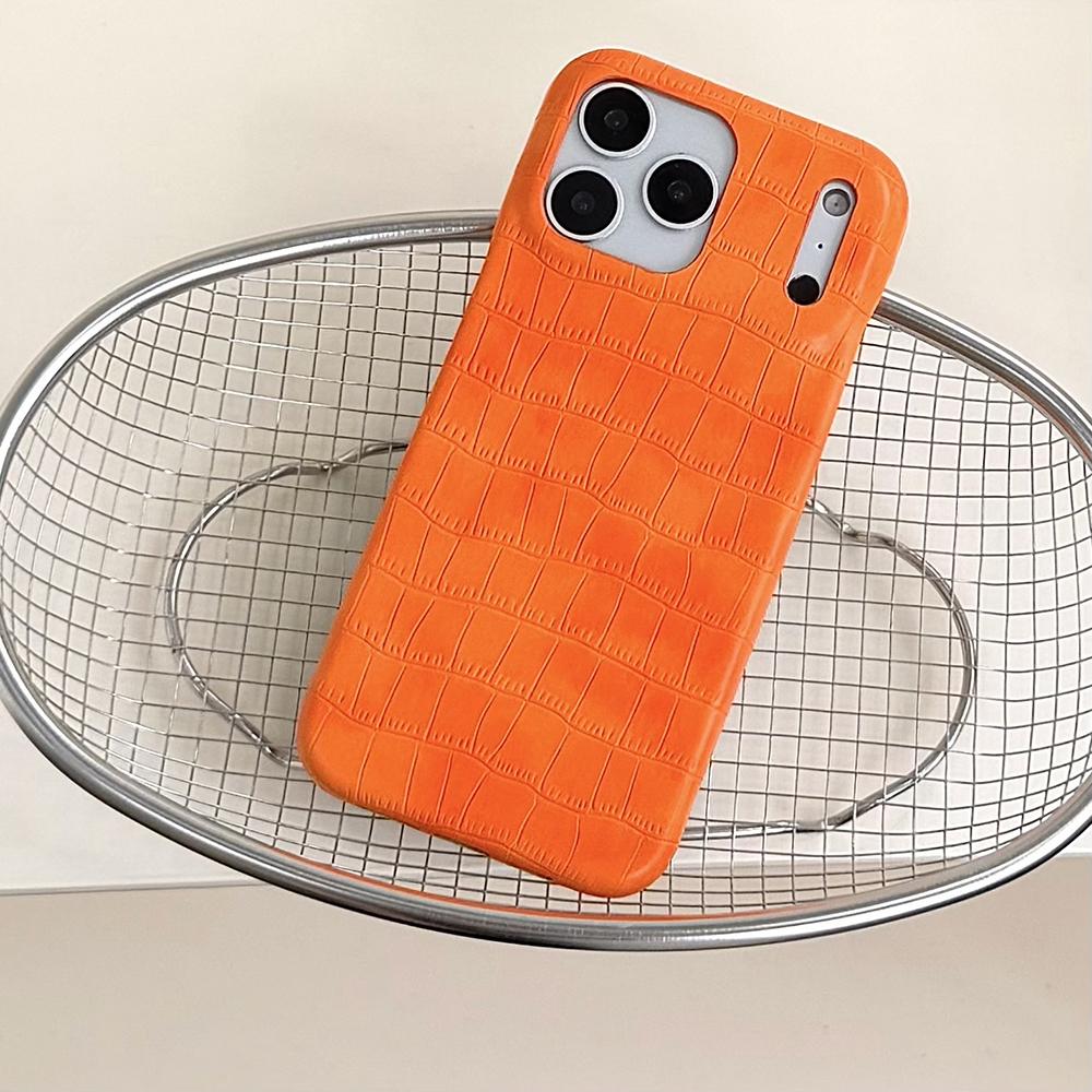 

Chic Orange Rose Crocodile Pattern PU Leather Silicone Soft Phone Case for IPhone 14 16 15 17 Pro Max Shockproof Cover iPhone17 Pro
