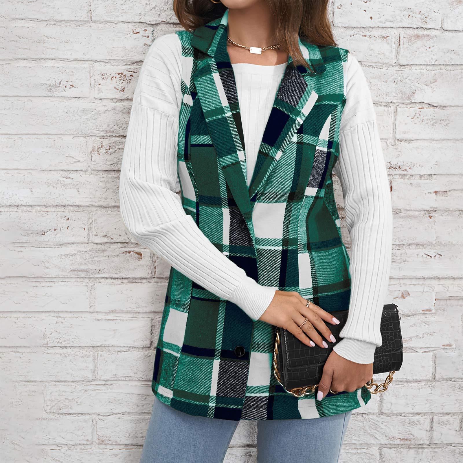 

Модный женский приталенный топ без рукавов с воротником с лацканами, жилет, клетчатая куртка на пуговицах XL