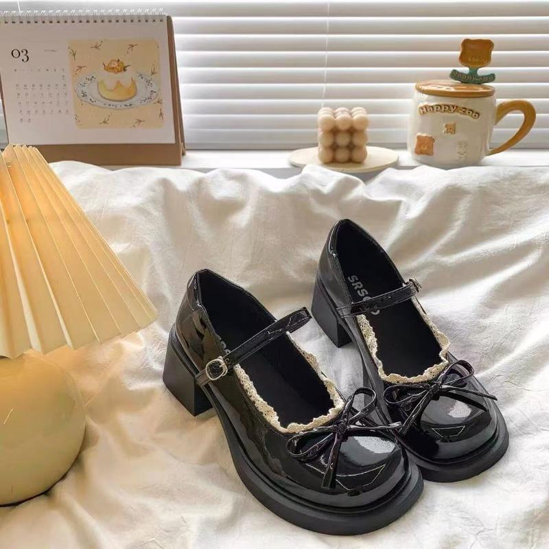 

Single shoes women s summer new bow Mary Jane increases height small leather shoes women 40 чёрный