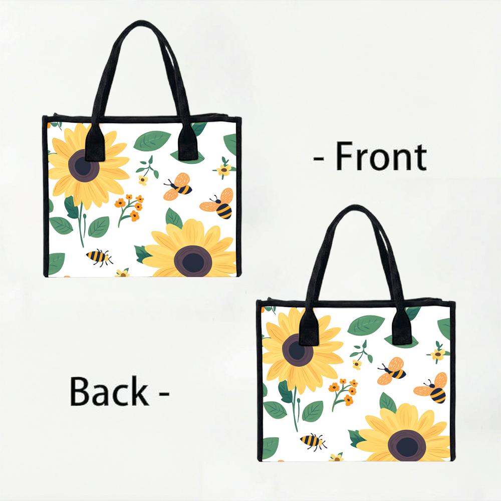 Sunflower Bee Printed Canvas Tote Bag Daily Outdoor Casual Lightweight Carryall Handbag