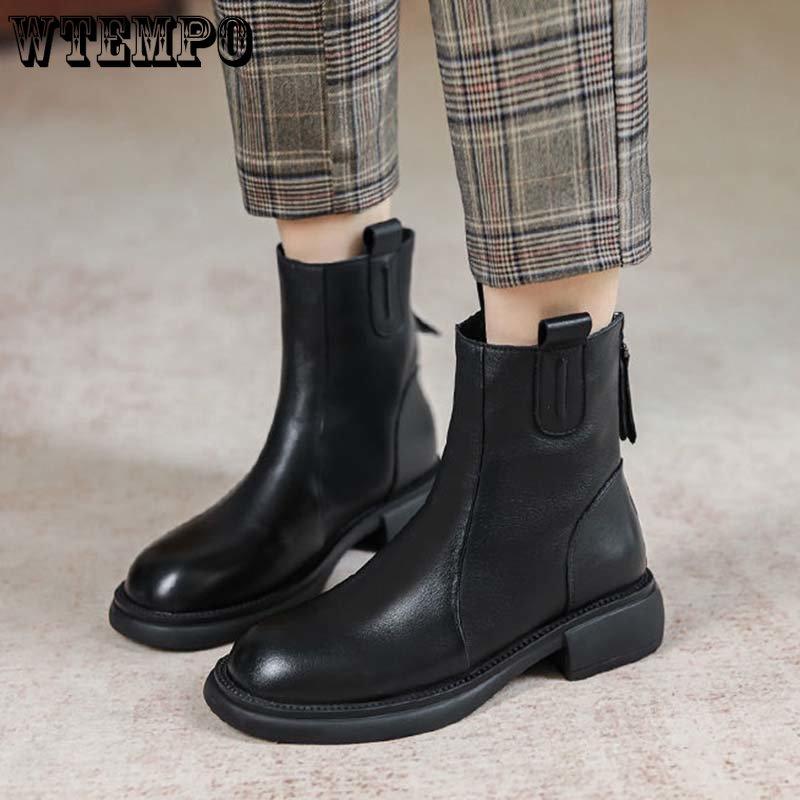 Damen Stiefel Chelsea Boots Kurzschaft Vintage Weiches Leder1