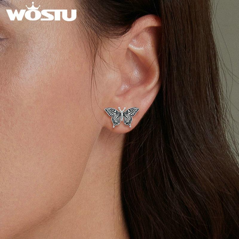 WOSTU 925 Sterling Sølv Vintage Sommerfugl Ørestikker Kvinner Retro Insest Kreative Kvinnelige Ørestikker Festgave Daglige Smykker