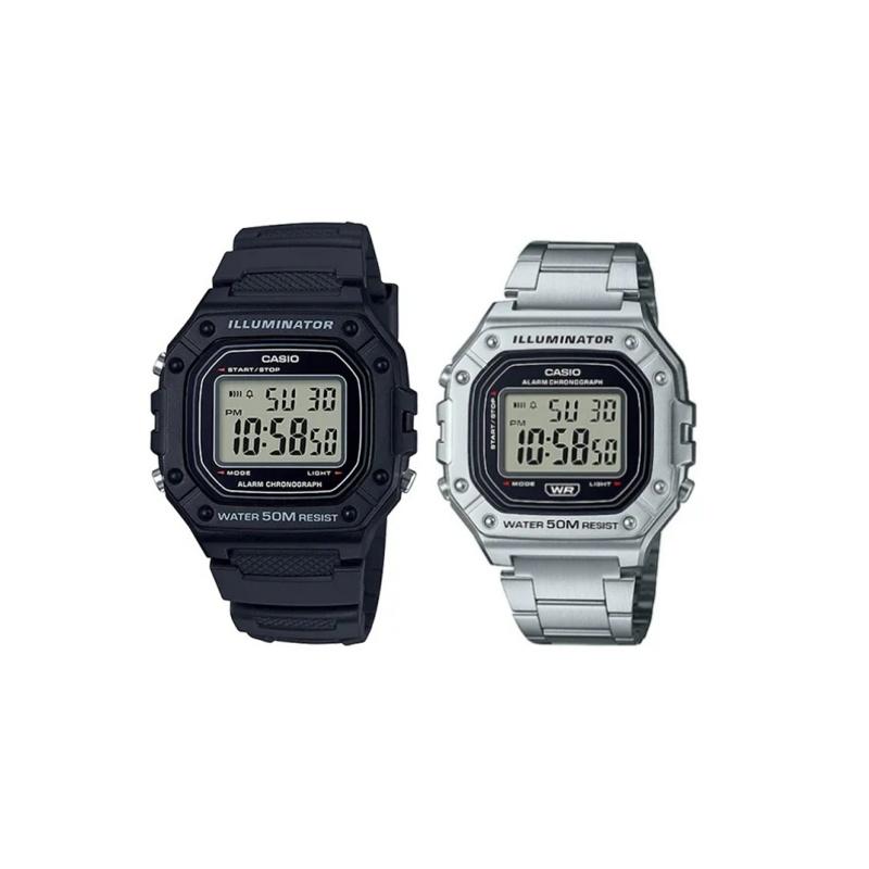 

Casio Digital Series Small Silver Block Small Square & Retro Small Square Black Warrior Couple Watch Quartz Movement Resin Strap W-218HD-1AV+W-218H-1A Regular Watch Box,Black Strap+Silver Strap