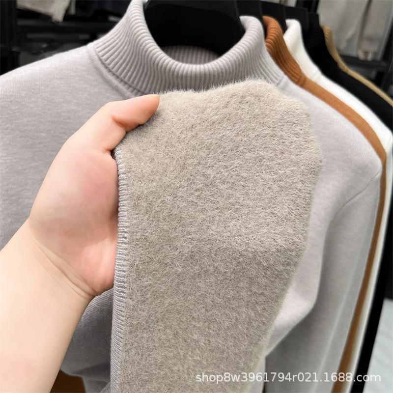 Men's Plus Size High Neck Velvet-Lined Winter Wool Base Layer Sweater