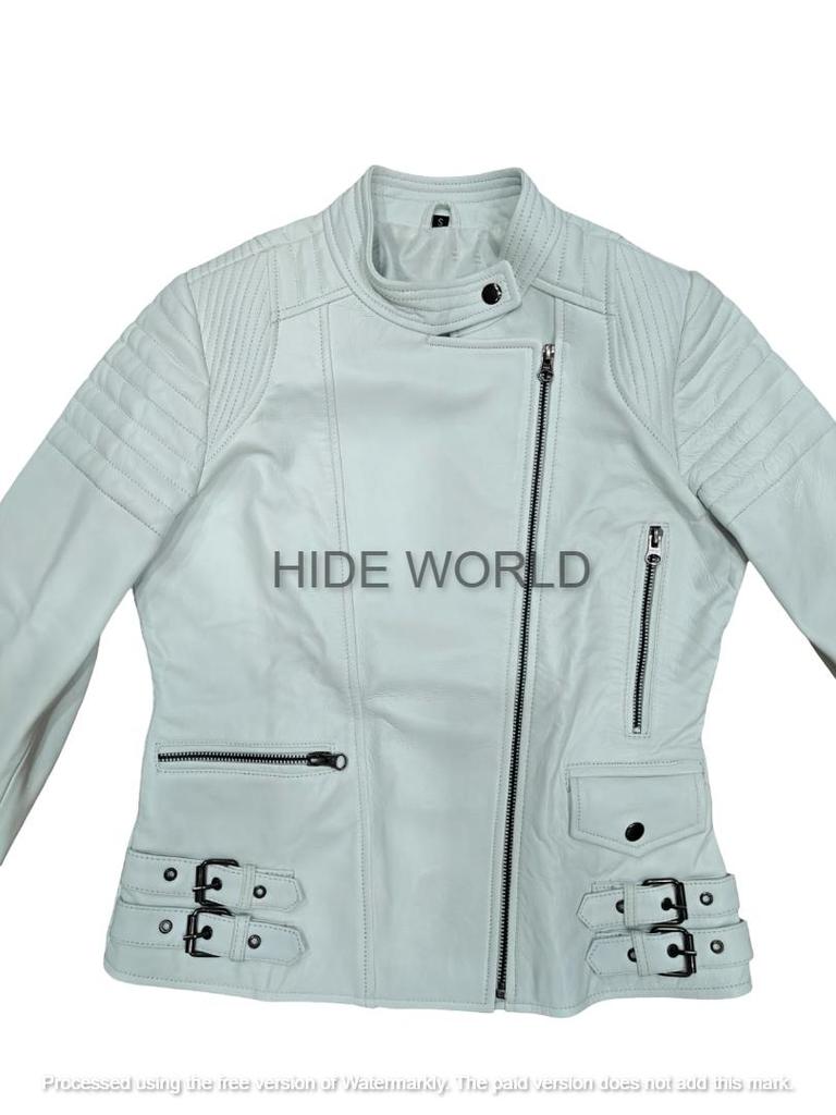 Giacca da Donna in Vera Pelle di Agnello Bianca Biker Motociclista Cappotto Giacca Vera