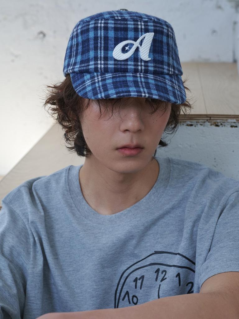 Olinkeompeulliteu A Logo Check Pillbox Cap (Navy Check)