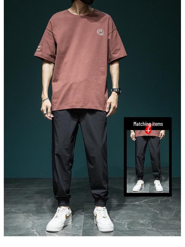 Men's 2024 Summer Plus Size Smiley Face Embroidery Short Sleeve Casual Cotton T-Shirt