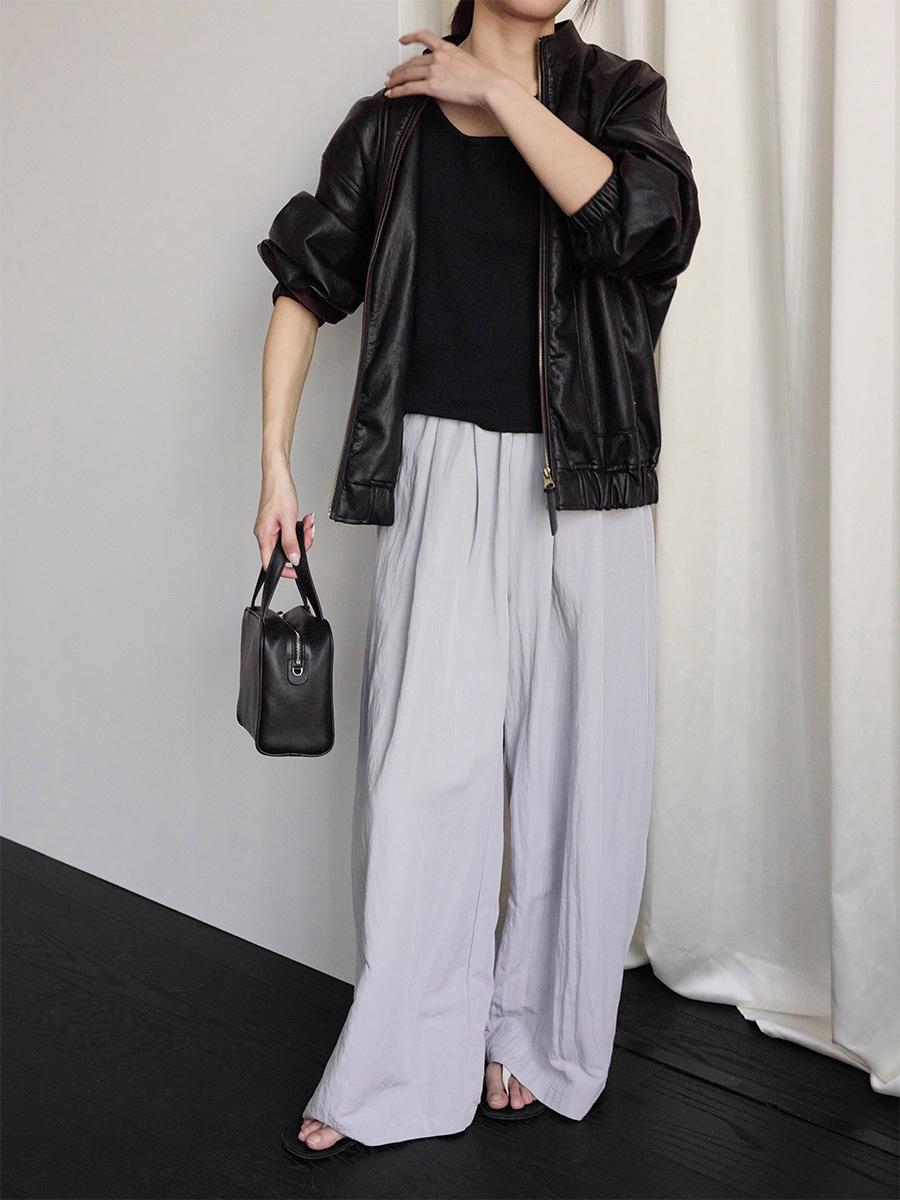 Shi Jian City Walk Elastic Waist Pleated Casual Pants – Breathable, Loose Fit, Spring 2026 One Size светло-фиолетовый