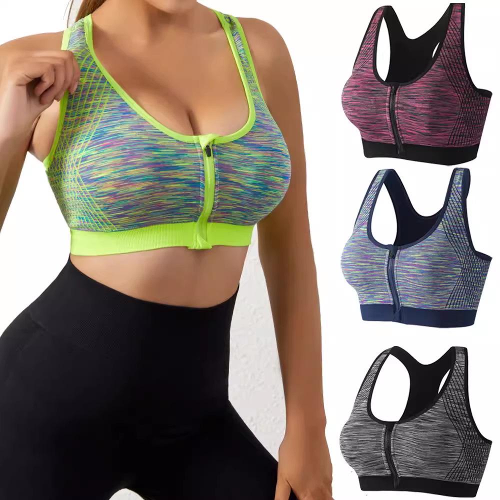 Wireless Women's Sports Bra - Quick-Dry, Shockproof, Zipper Style for Running & Yoga