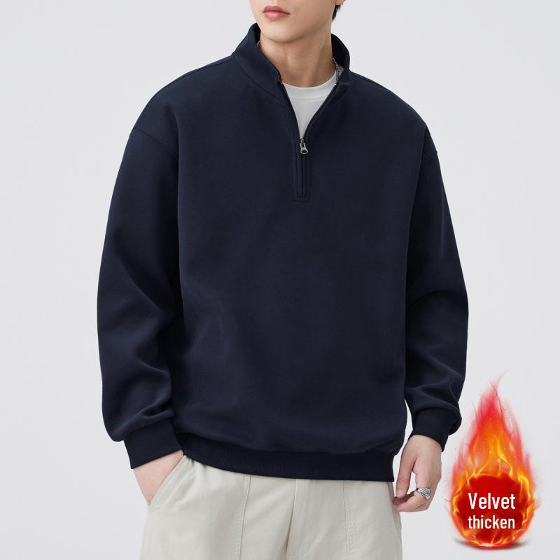 Men's Heavyweight Half-Zip Fleece Hoodie - 2025 American Style, Thickened Loose Fit, Trendy Casual Outerwear