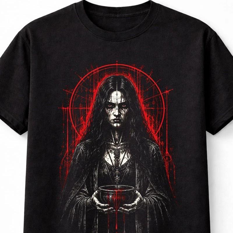 Witch Blood Ritual Occult Horror Blood Moon Graphic Unisex TShirt S