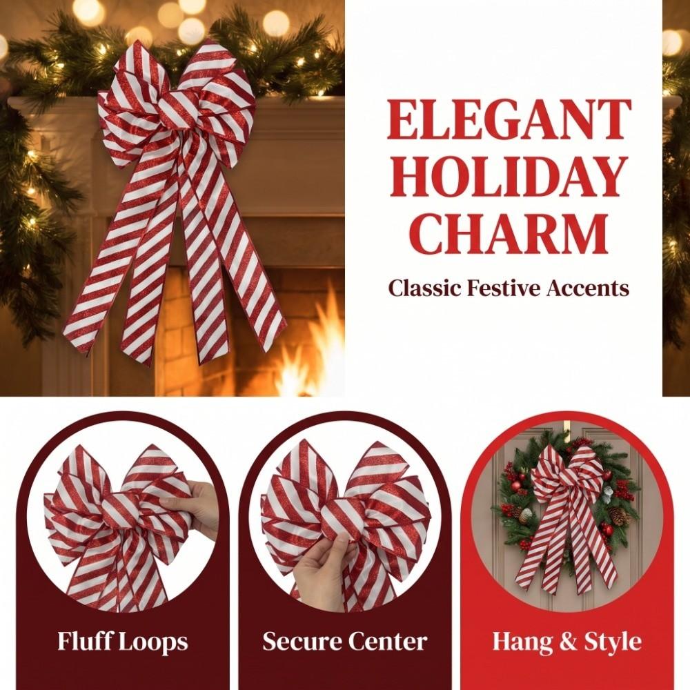 Extra Big Christmas Tree Large Bow Deocr High-end Style Striped/Cow Red Bow Tree Topper Elegant Ribbon Large Striped