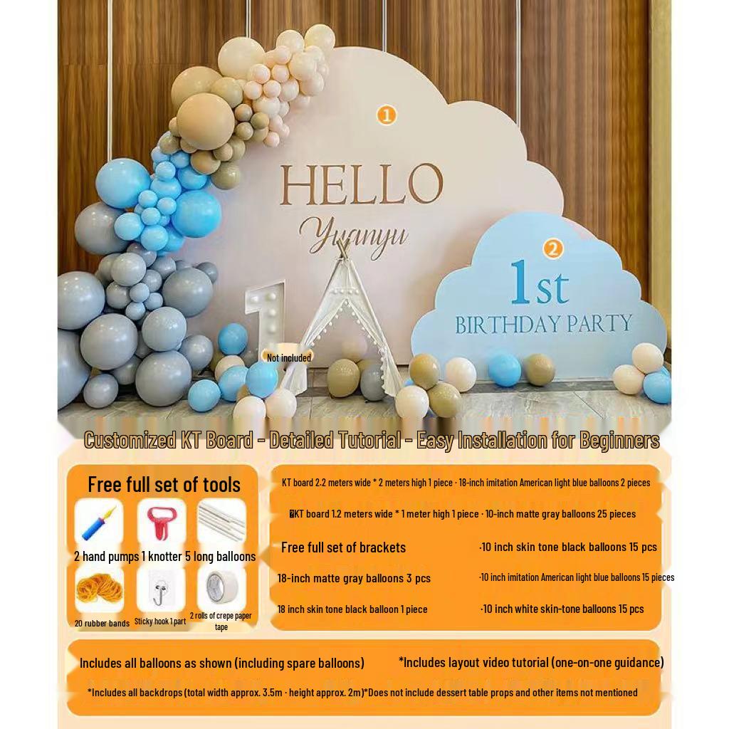 First Birthday & Hundred Days Celebration Backdrop with Balloons - Party Wall Decoration