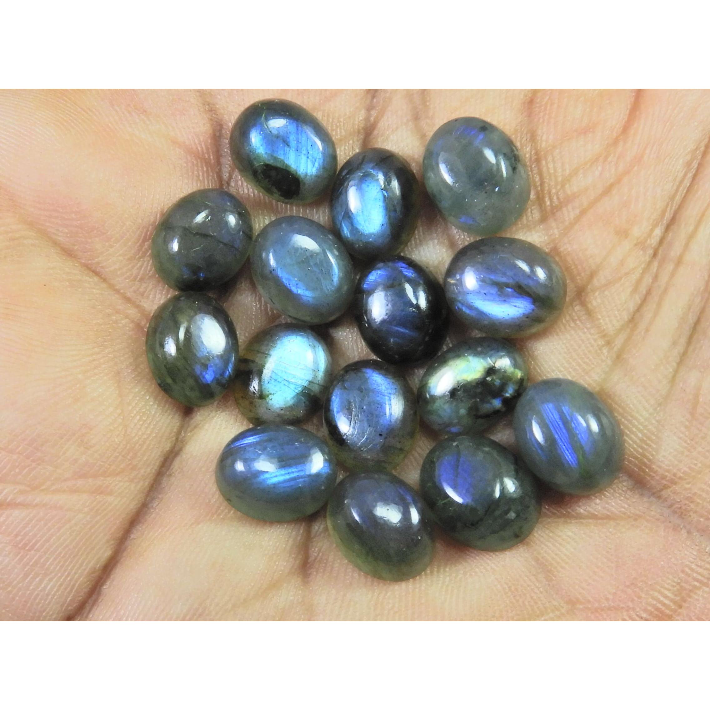 8X10MM Natural Labradorite Blue Fire Oval Cabochon Loose Gemstone 15Pcs Lot C-1058