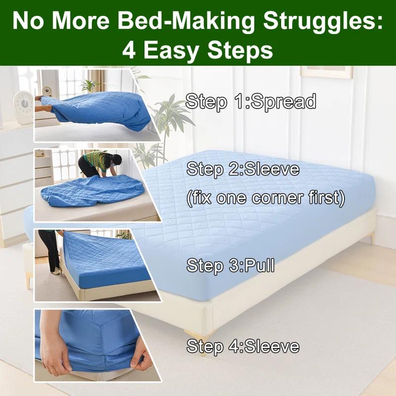 1PC Waterproof Urine-Proof Fitted Sheet, Diamond Quilted Mattress Protector, Elastic Band, Quilted Diamond Pattern  No Pillowcases