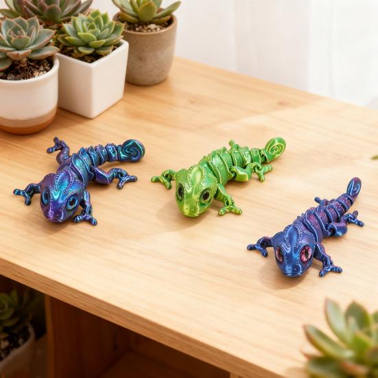3D Printed Chameleon Articulated Lizard Model with Movable Joints Flexible Chameleon Fidget Toy for Stress Relief Home Office Desk Decoration